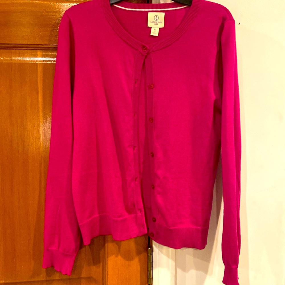 EUC! Girls size 16 XL, Lands End fuchsia pink cardigan!